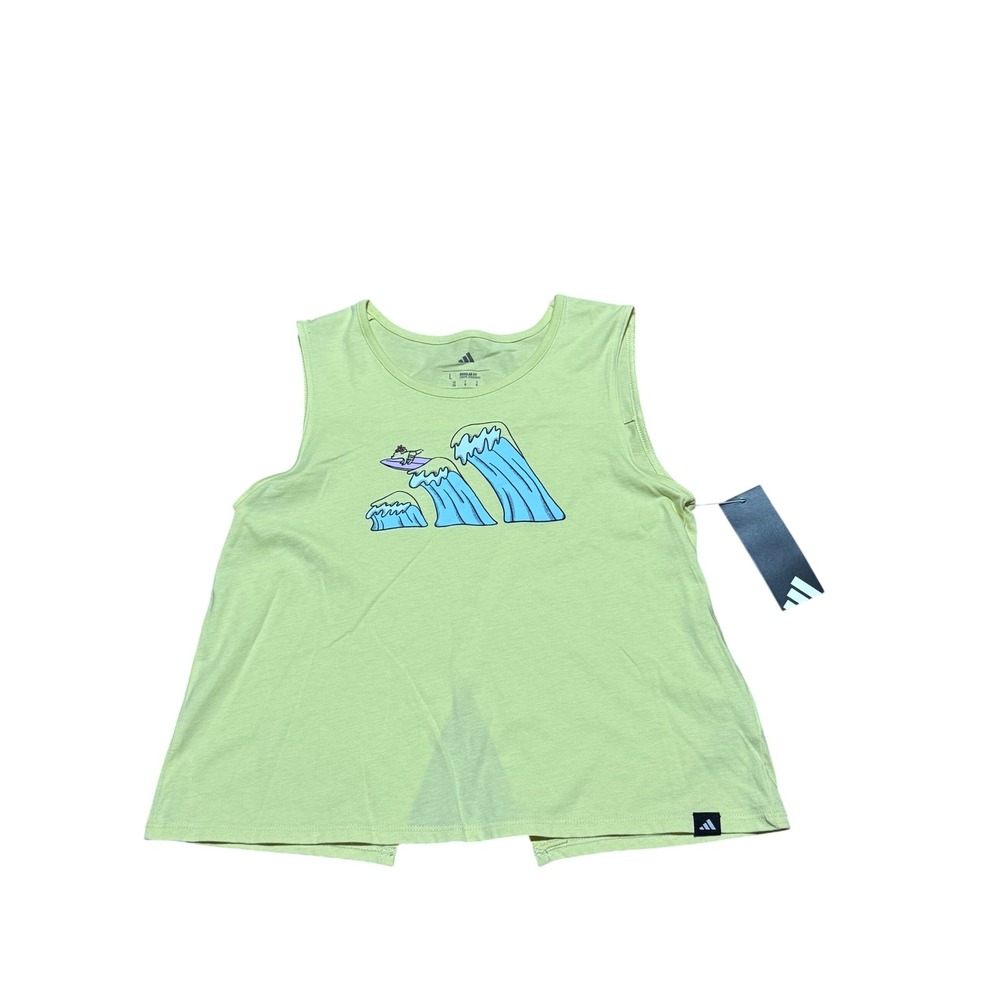 Adidas Girls Yellow Surfing Graphic Tank Top Split Back Size Large 14 NWT